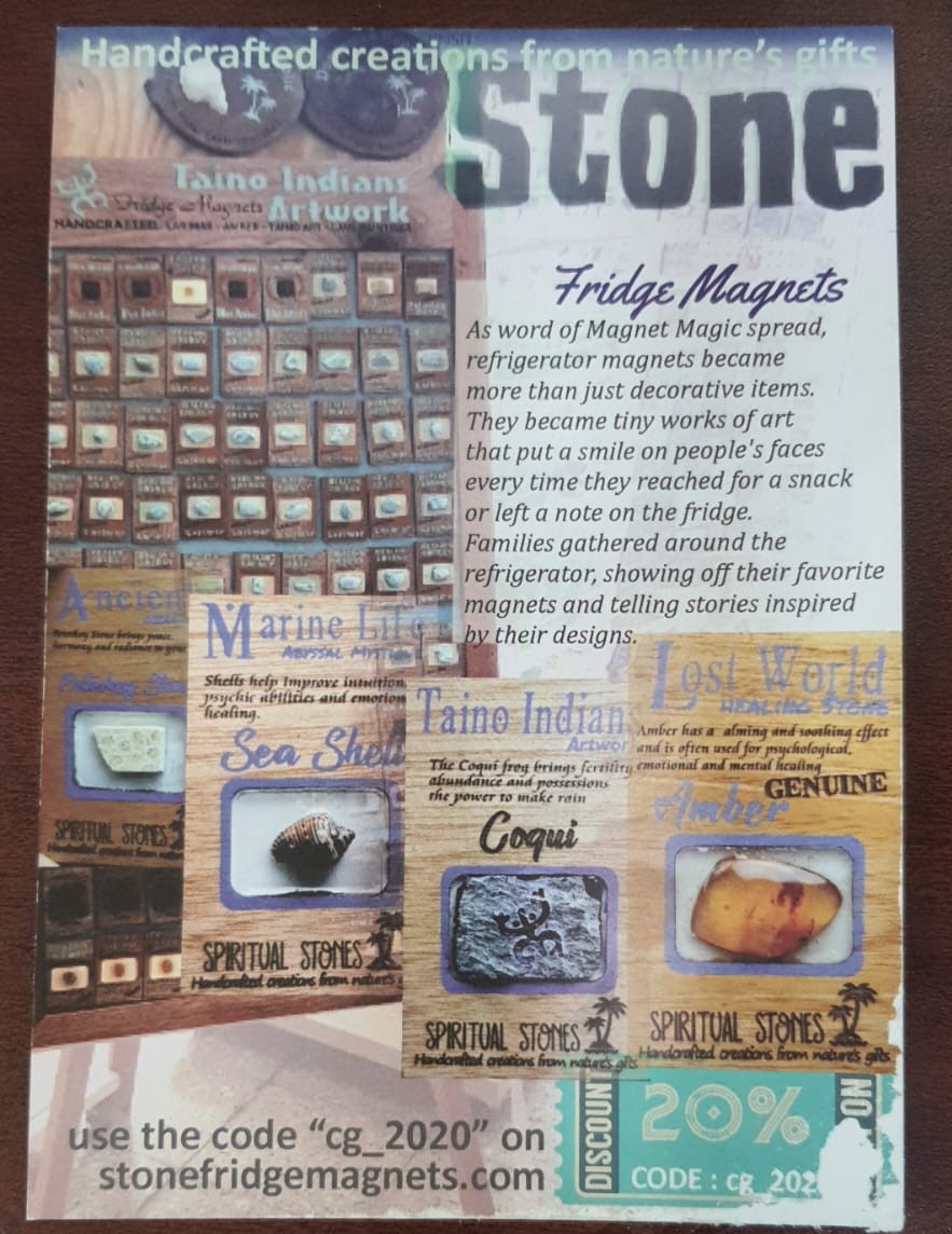 Original Stone Fridge Magnets brochure showing handcrafted magnet designs
