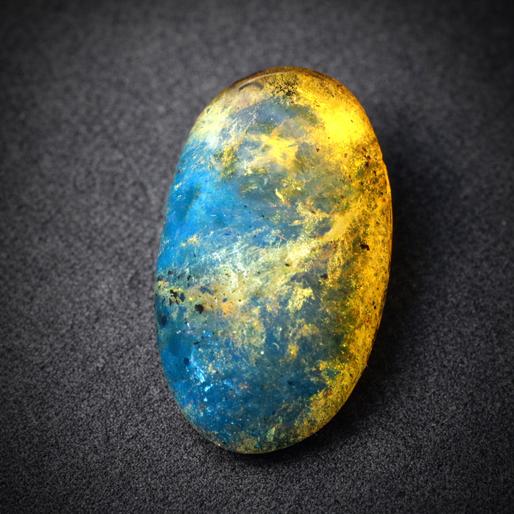 Natural Dominican Yellow Blue Amber Polished Oval Stone Cabochon  22mm