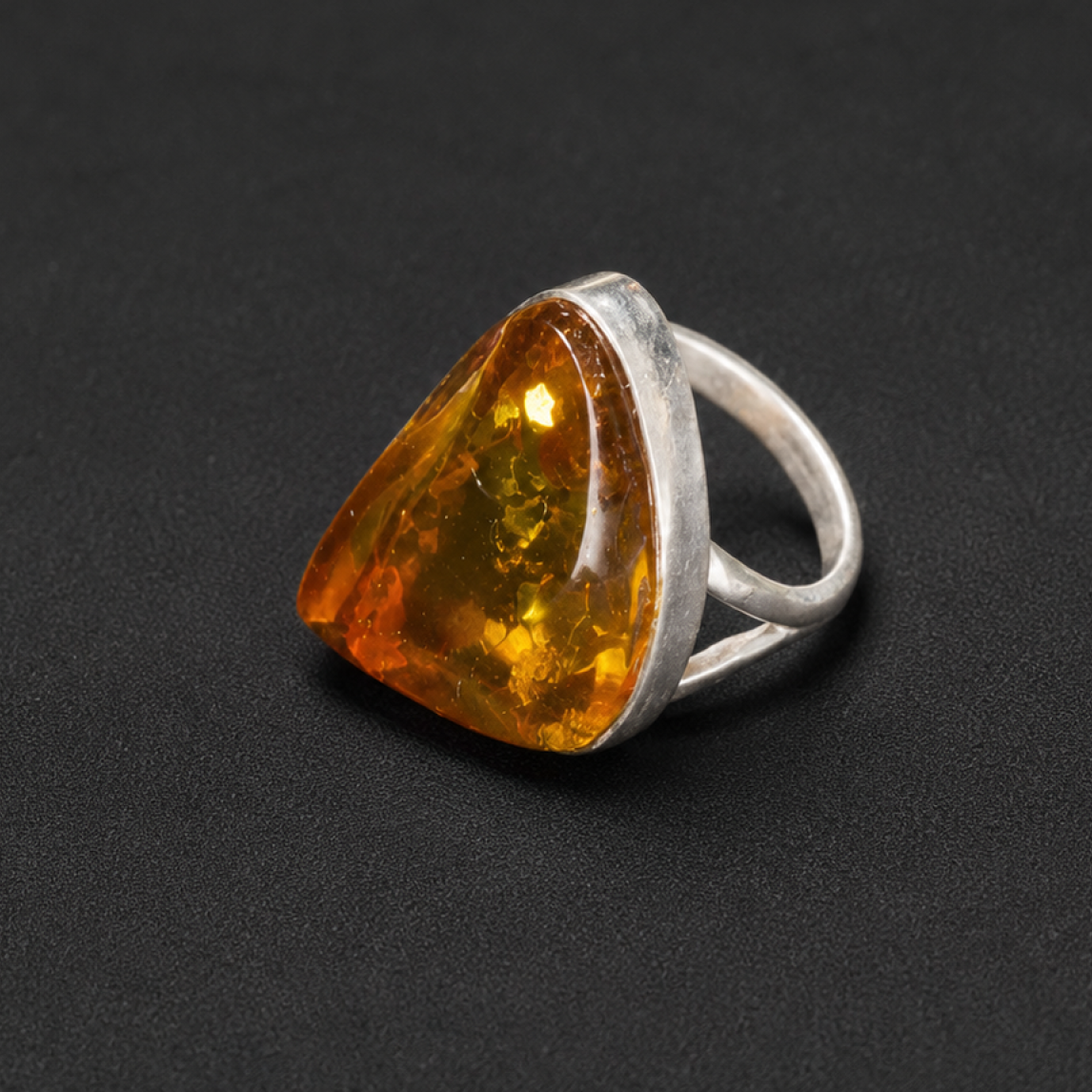 Genuine Orange Dominican Amber 925 Sterling Silver Clear Freeform Ring #7.5