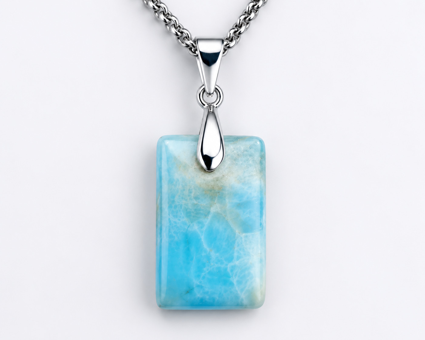 Charming Design Natural Ocean Blue Larimar .925 Sterling Silver Pendant 39mm