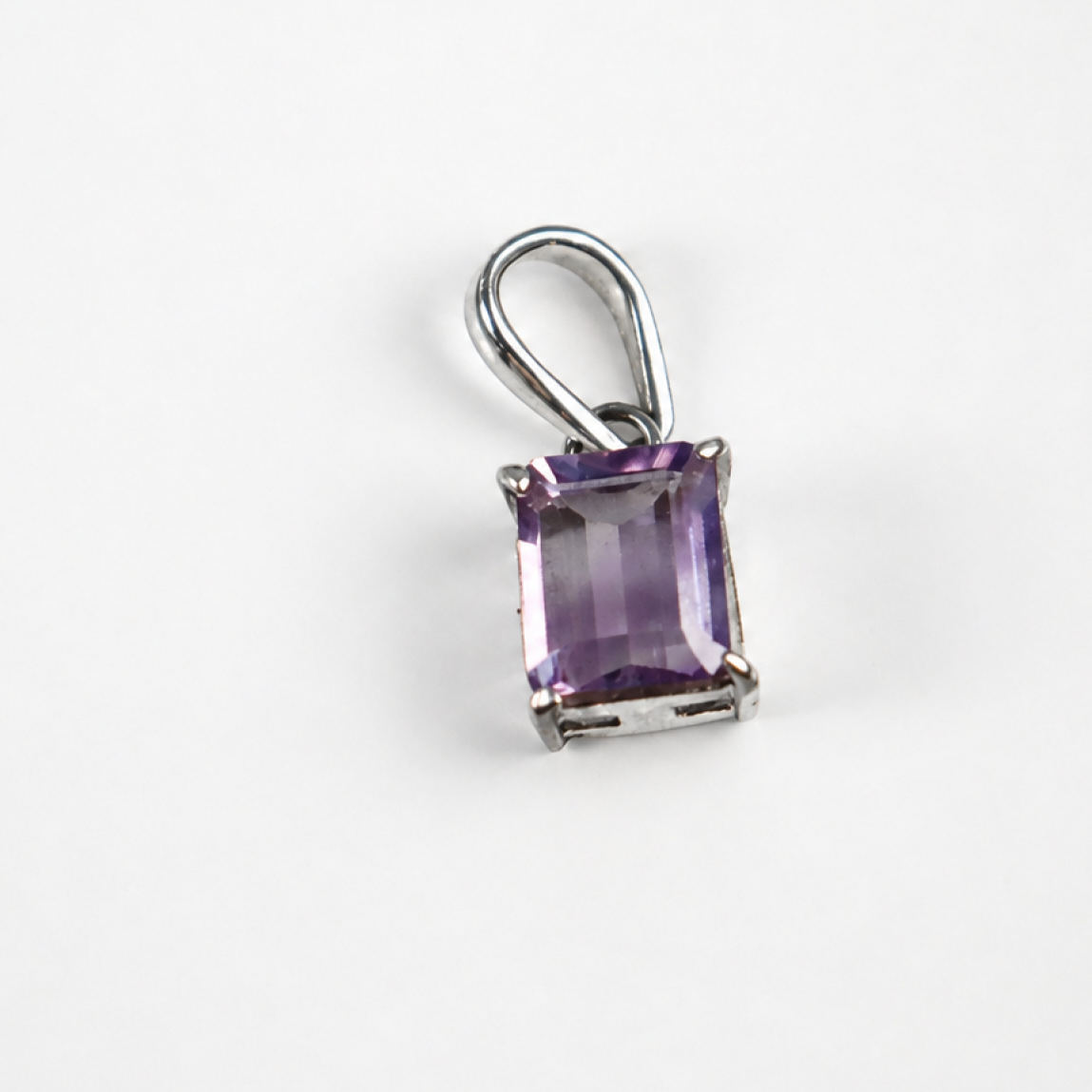 Clear light purple Natural amethyst rectangle 925 Sterling Silver Pendant 23 mm