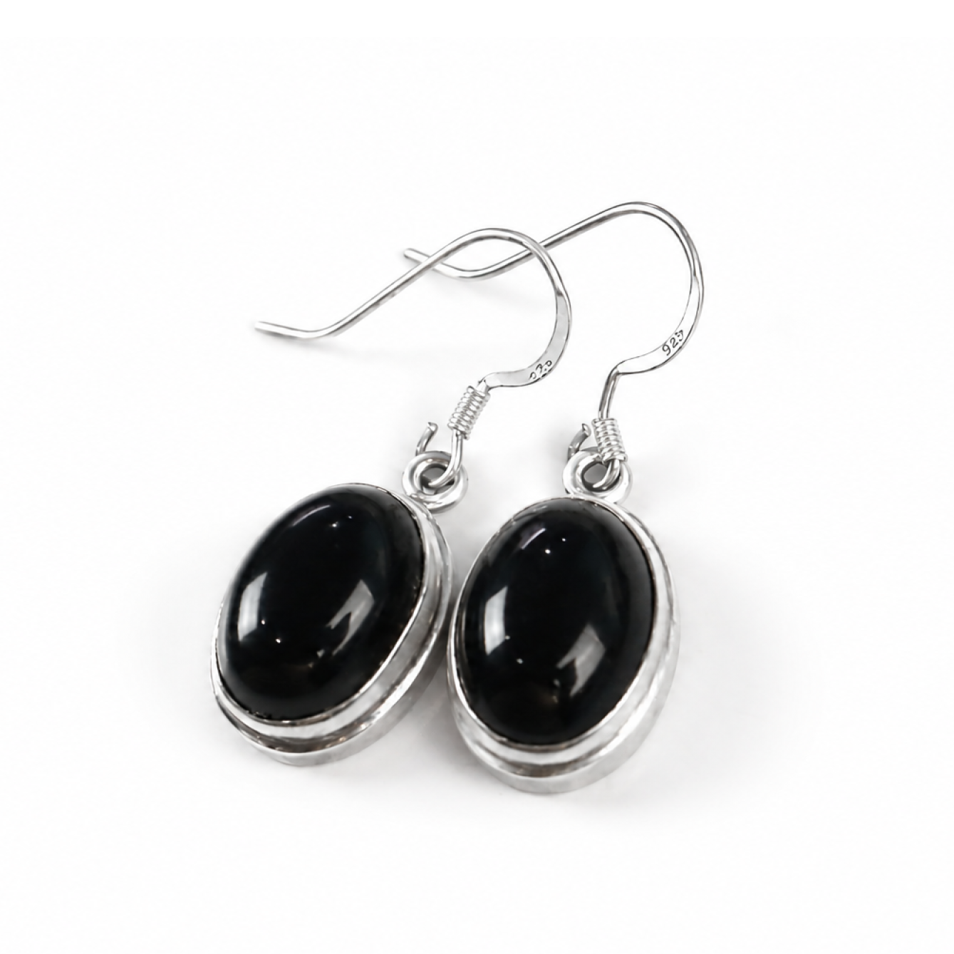 black onyx oval 925 Sterling Silver Earrings 34 mm