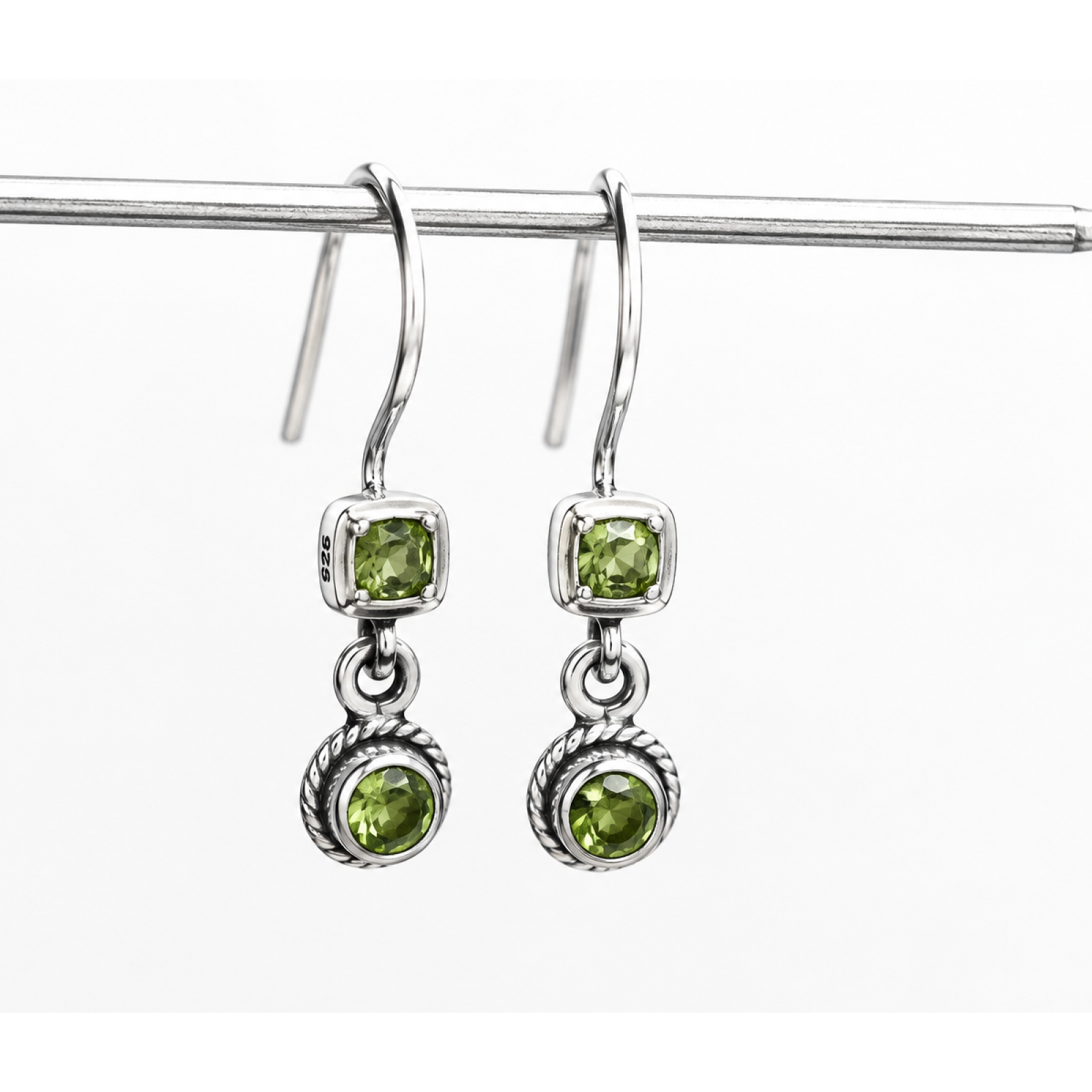 Clear OLIVE green Peridot round 18k Gold Plated On Sterling Earrings 28 mm