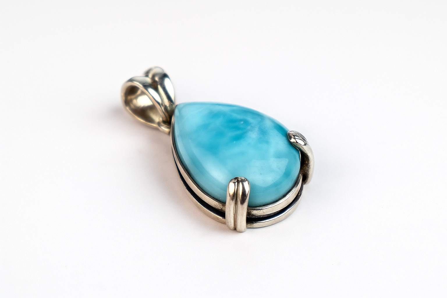 Exquisite Natural Sky Blue Larimar .925 Sterling Silver Pendant 38mm