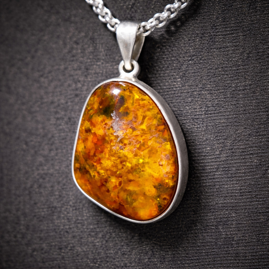 Charming Natural Translucent Brown Orange Amber 925 Sterling Silver Pendant 36mm